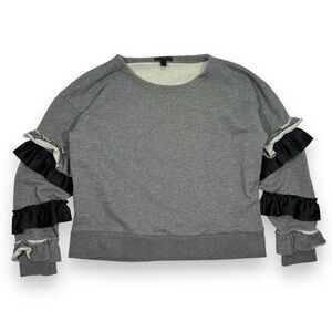 J Crew Grey Ruffle Sleeve Sweatshirt Crop Top Statement‎ Sleeves Womens Large